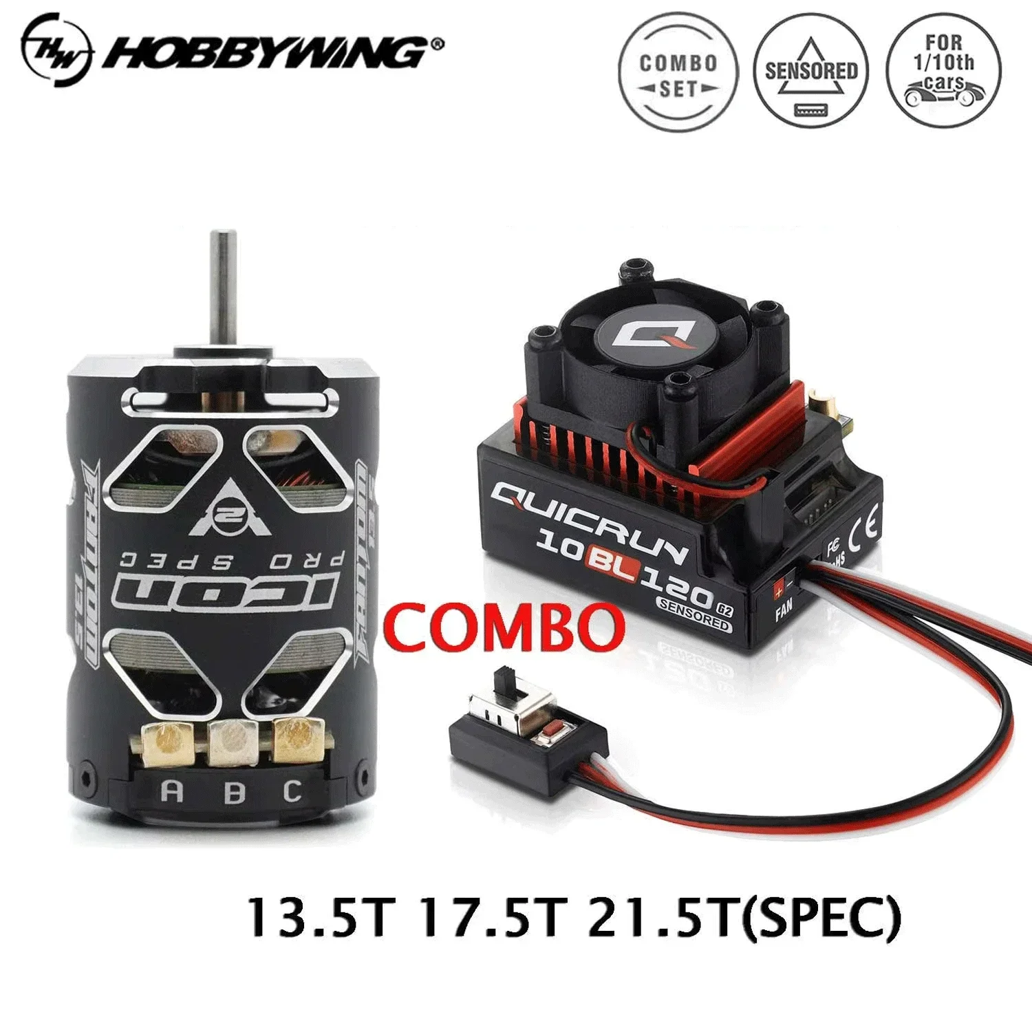 Brushless Motor Sensored 10.5T 13.5T - Hobbywing 10BL120A G2 ESC com motor
