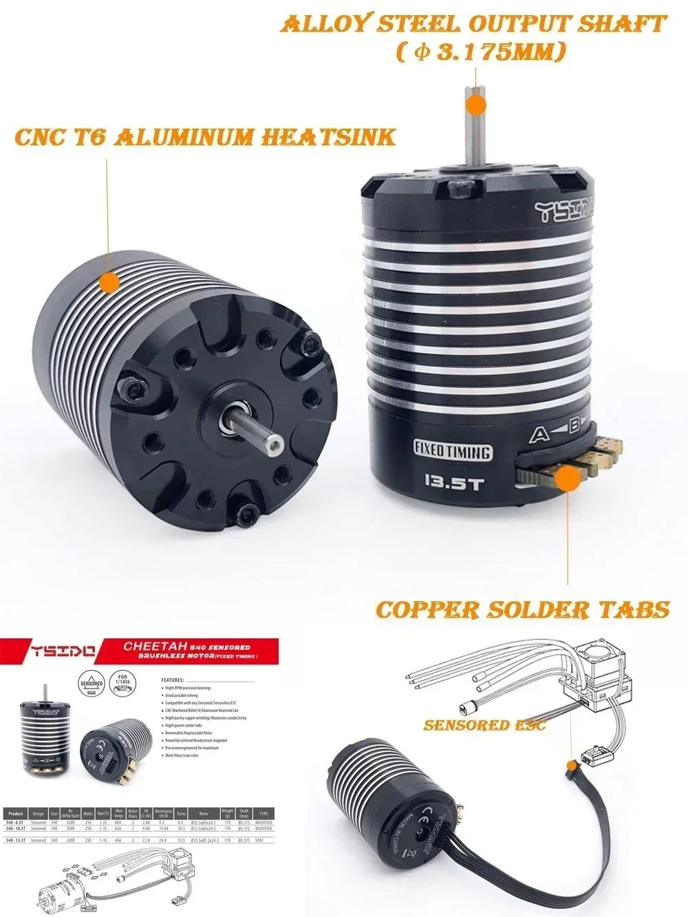 TIMEA 540 8.5T 10.5T 13.5T CHE - Brushless Motor Sensored 10.5T 13.5T avaliação e preço